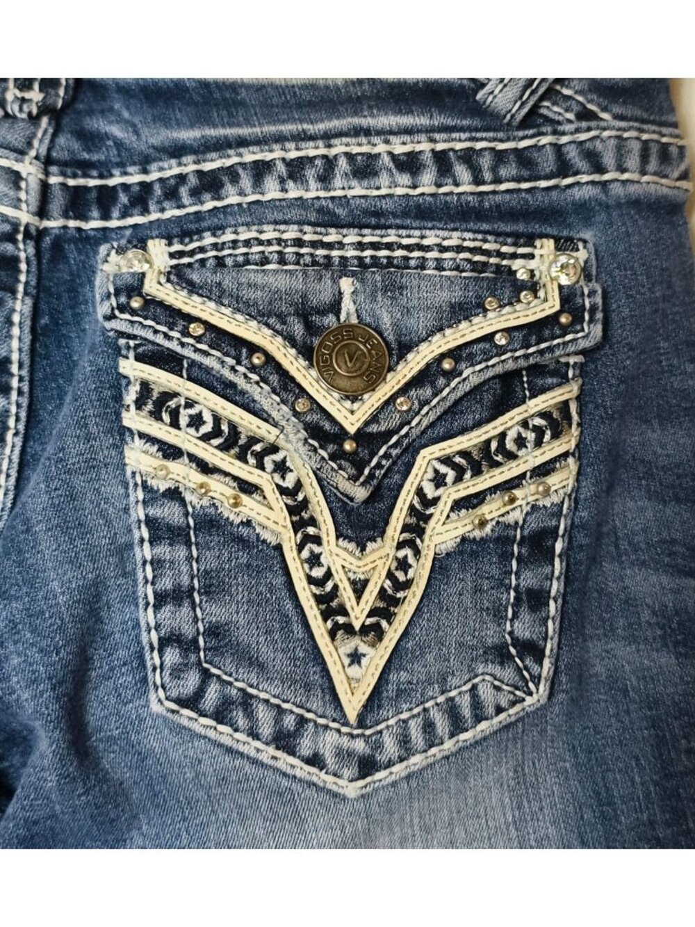 Vigoss Juniors 5 Capri Jeans Distressed Embroidered 21 Preppy Hip Grunge Urban - Picture 9 of 9